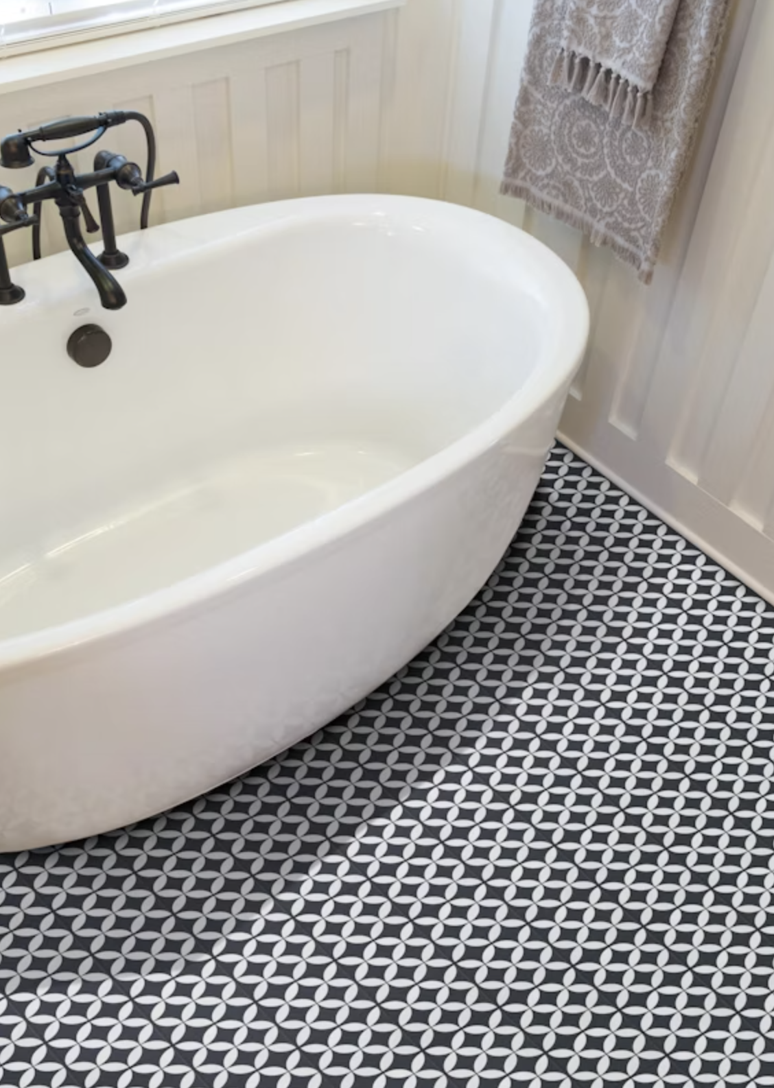 Bathroom with patterned tile