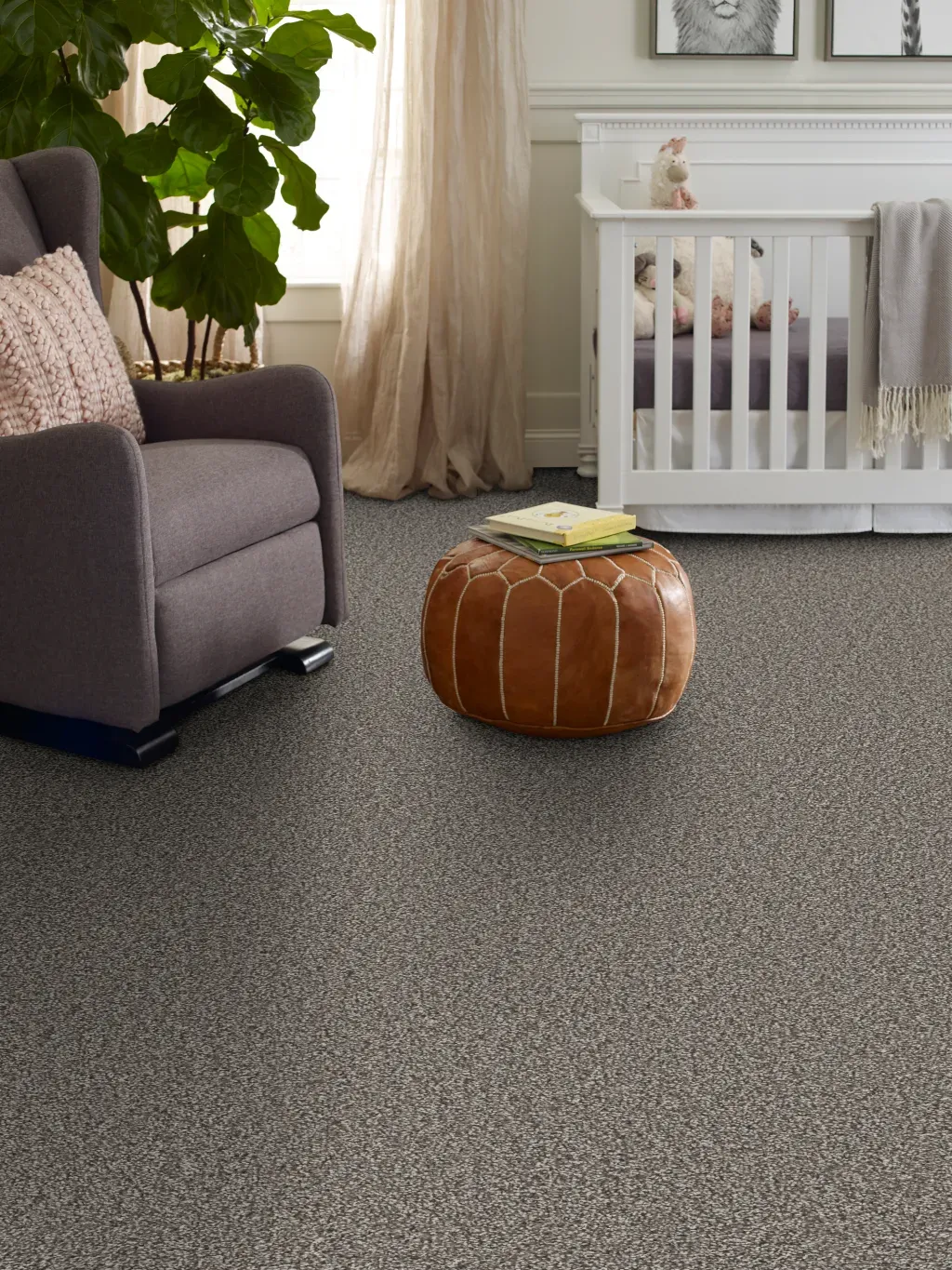 Baby room with grey carpet