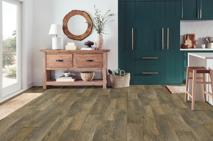 Mid-century hardwood flooring in living room